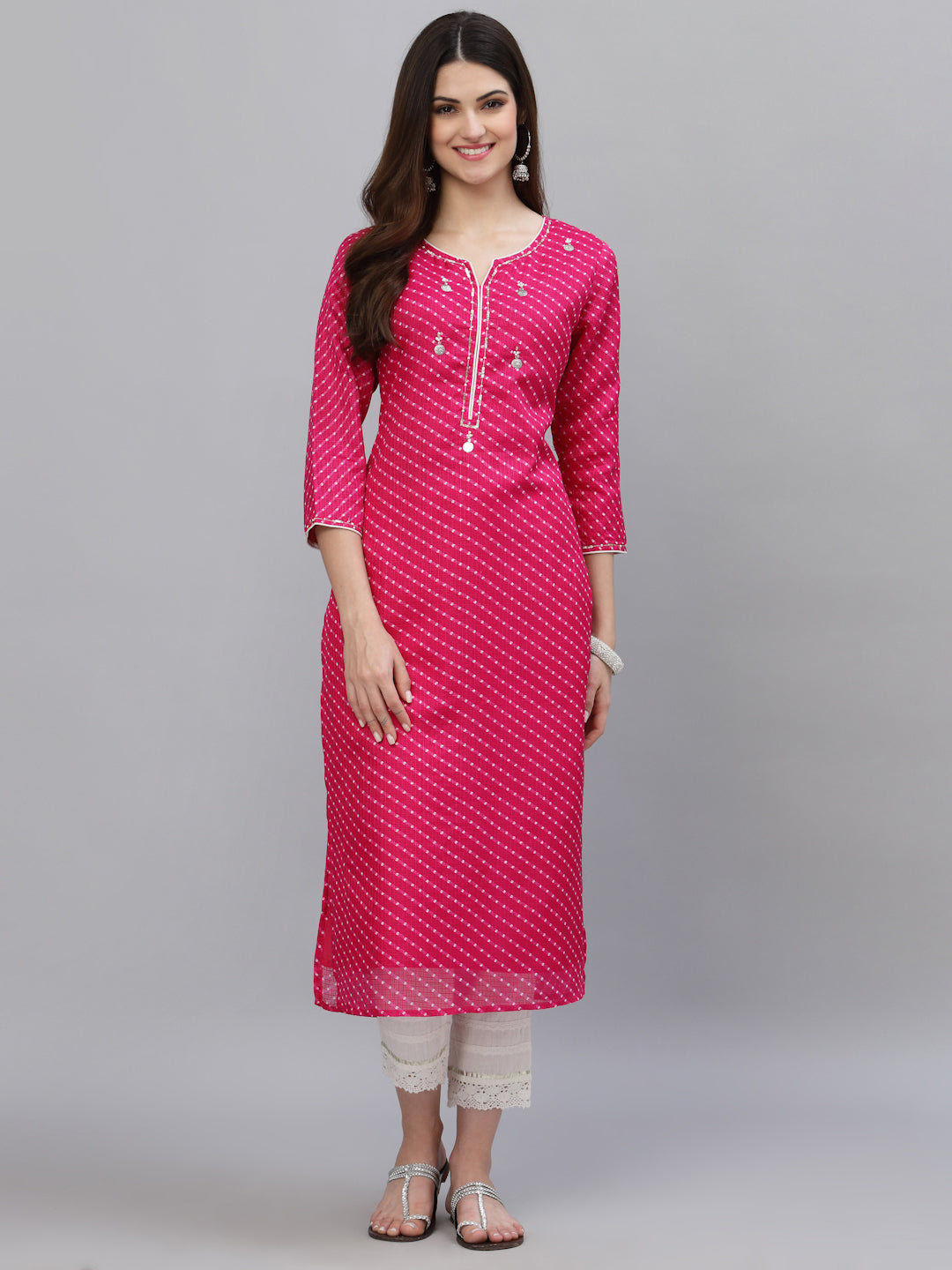 Traditional pink Leheriya pattern cotton kurti