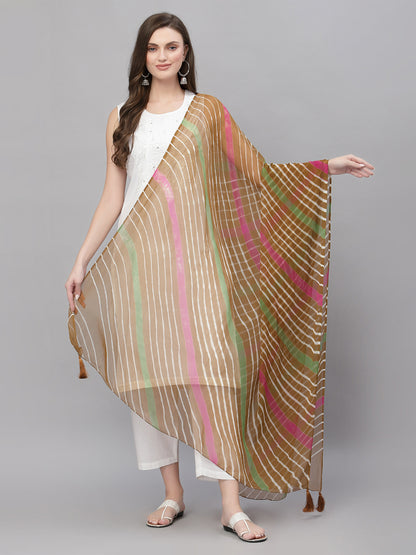 Ragavi Brown Multicolour Leheriya Dupatta