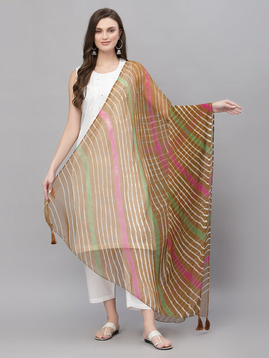 Ragavi Brown Multicolour Leheriya Dupatta