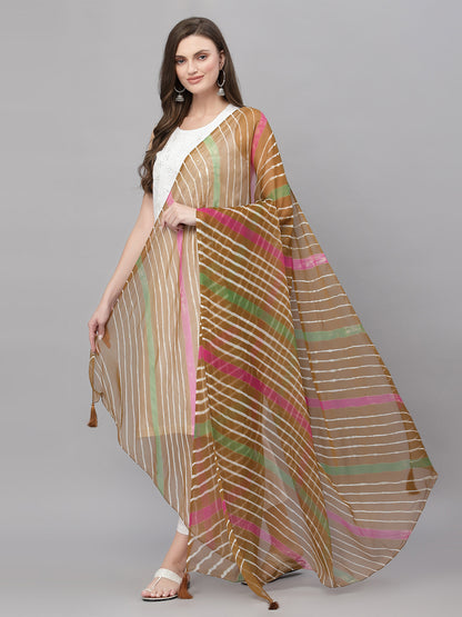 Ragavi Brown Multicolour Leheriya Dupatta