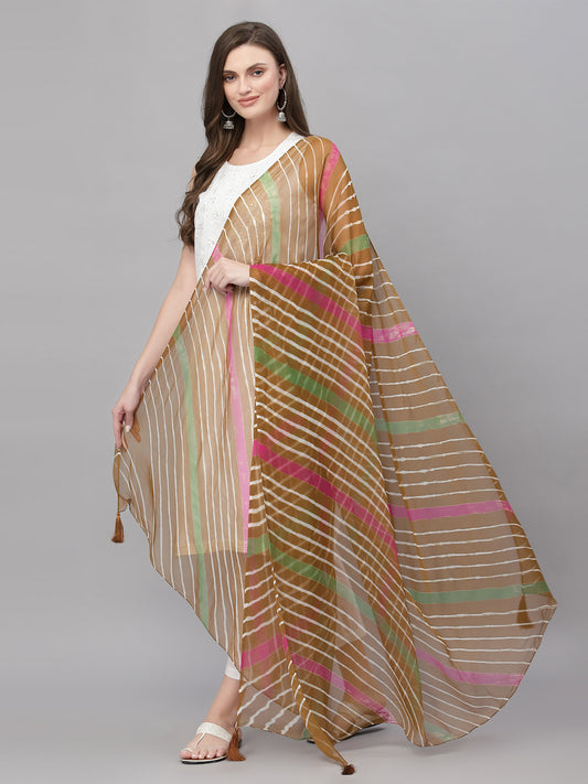 Ragavi Brown Multicolour Leheriya Dupatta
