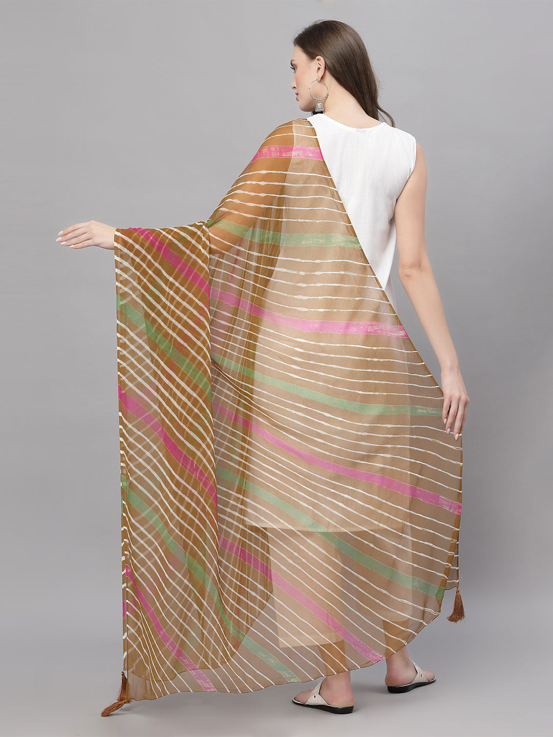 Ragavi Brown Multicolour Leheriya Dupatta