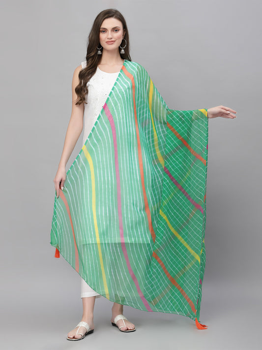 Ragavi Green Multicolour Leheriya Dupatta