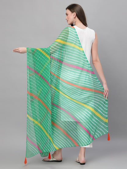 Ragavi Green Multicolour Leheriya Dupatta