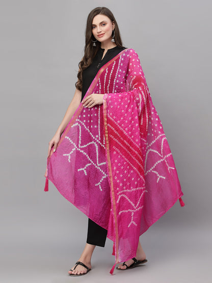 Ragavi Pink Zari Bandhej Dupatta