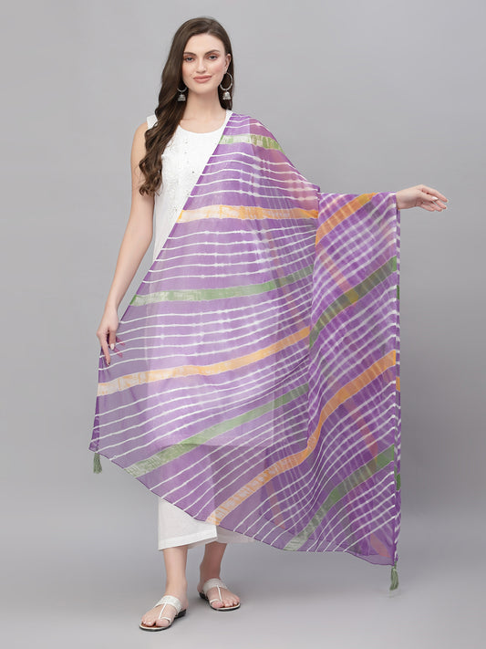 Ragavi Purple Multicolour Leheriya Dupatta
