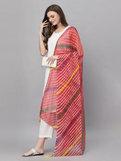 Ragavi Red Multicolour Leheriya Dupatta