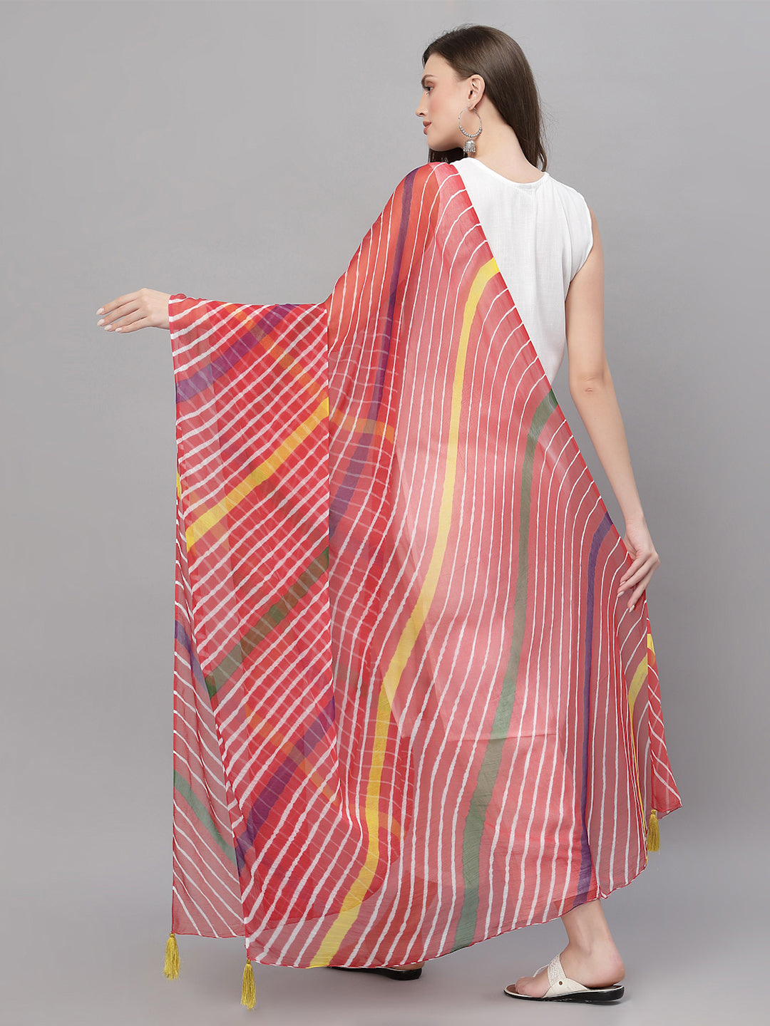 Ragavi Red Multicolour Leheriya Dupatta
