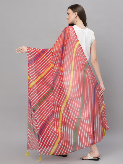 Ragavi Red Multicolour Leheriya Dupatta