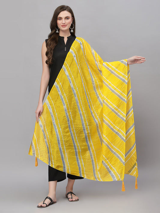 Ragavi Yellow Grey Leheriya Dupatta