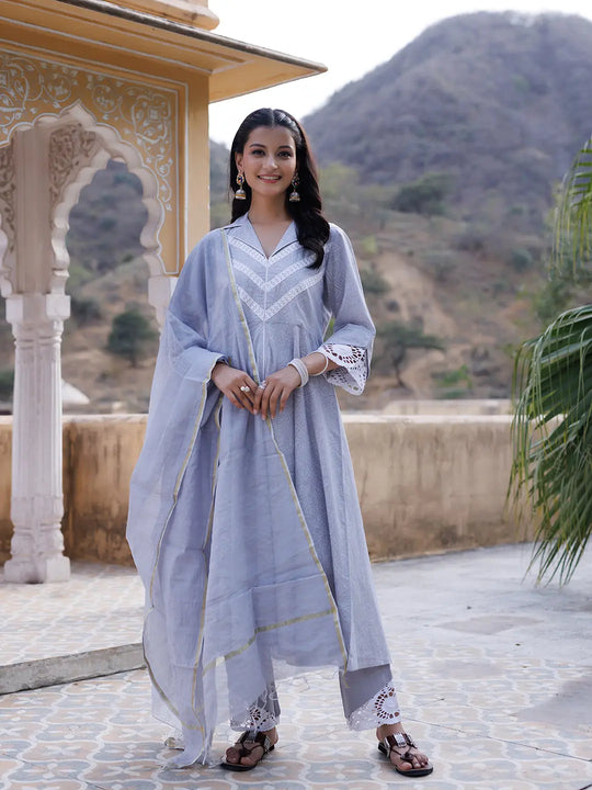 Raindrops Grey Kurta Set Ragavi
