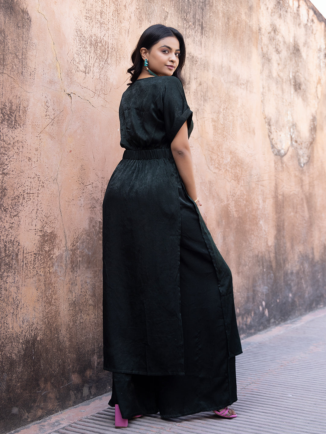 Rosin Solid Velvet Palazzo Set