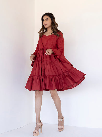 Rythmic Rustic Red Frill Dress
