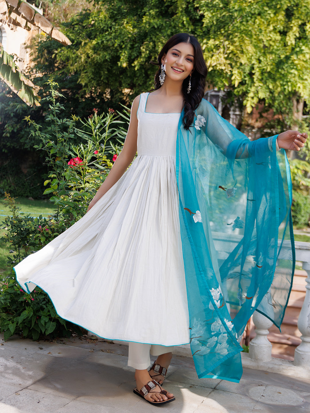 Silver Birch Solid Cotton Gathered Kurta Set