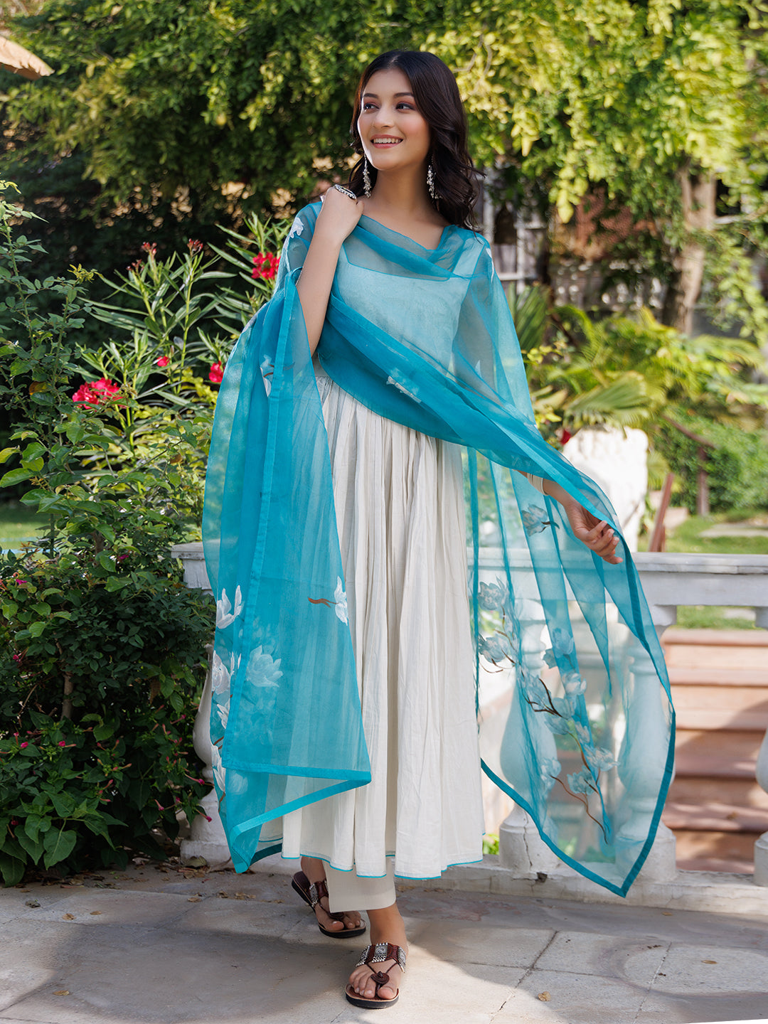 Silver Birch Solid Cotton Gathered Kurta Set