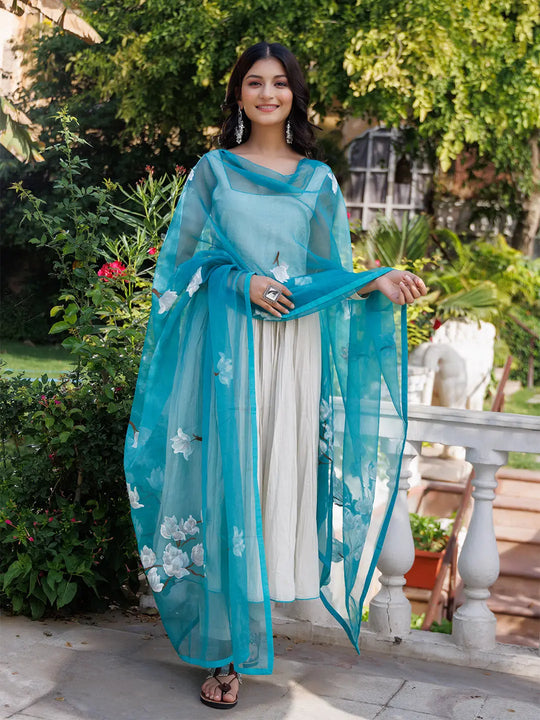 Silver Birch Solid Cotton Gathered Kurta Set Ragavi