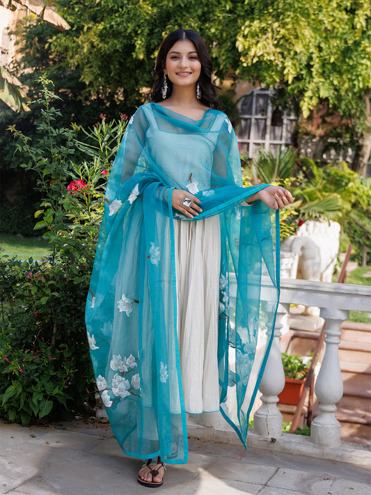 Silver Birch Solid Cotton Gathered Kurta Set