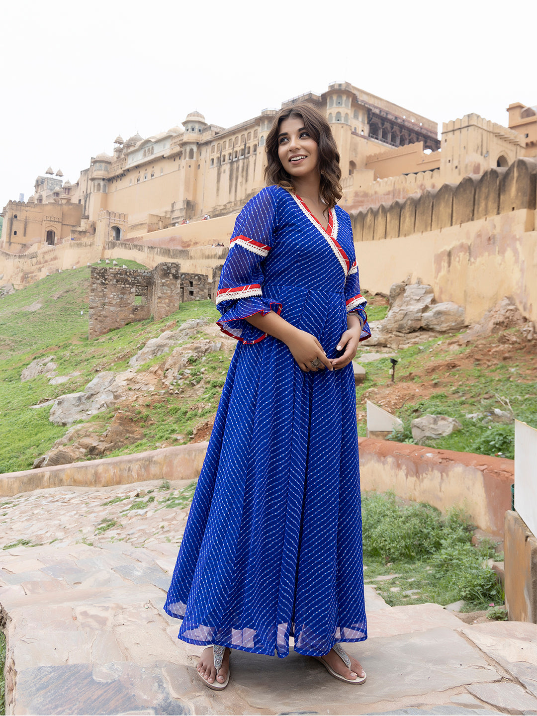 Aarvi Blue Leheriya Kurta