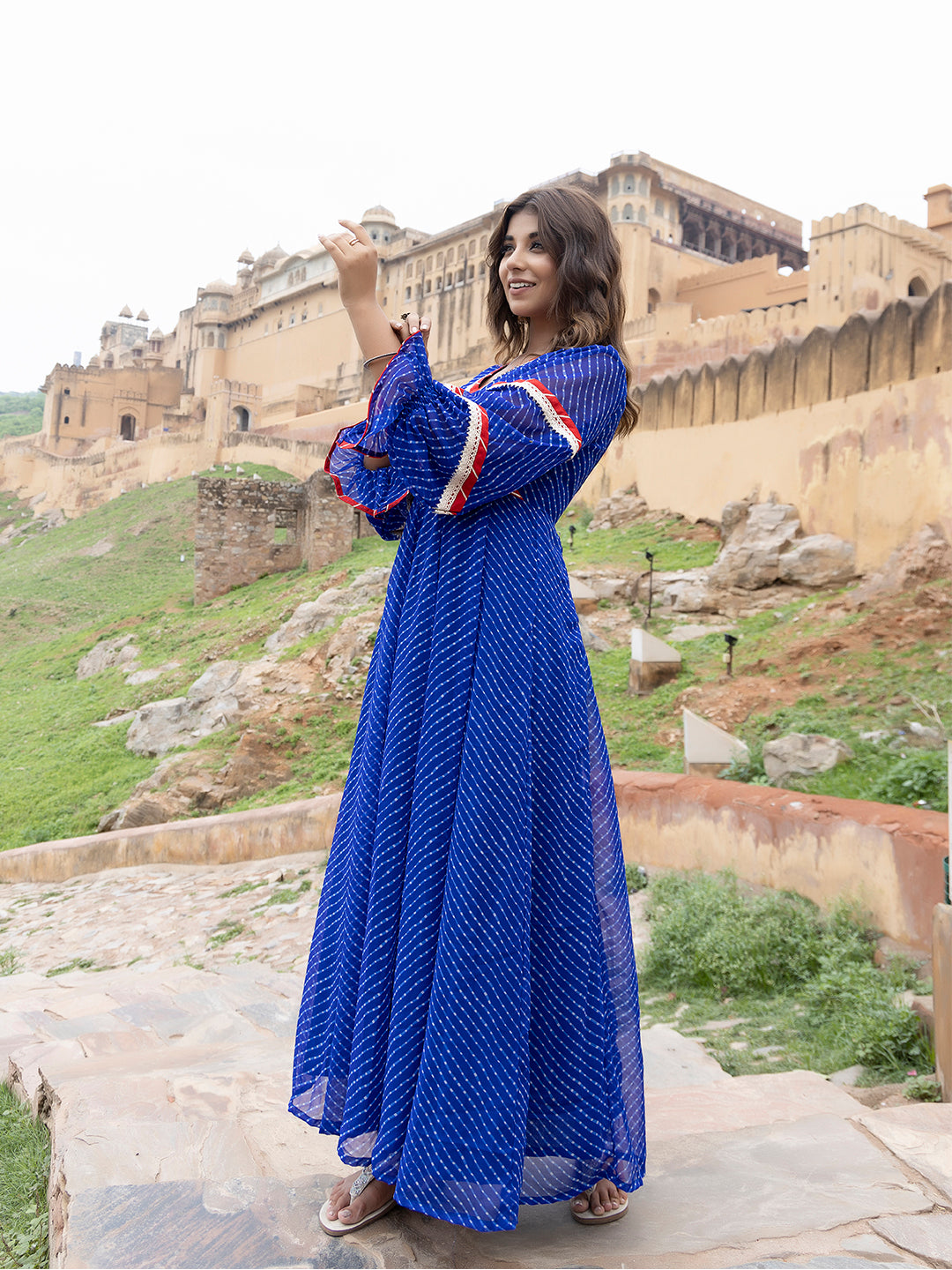 Aarvi Blue Leheriya Kurta