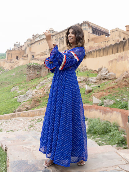 Aarvi Blue Leheriya Kurta