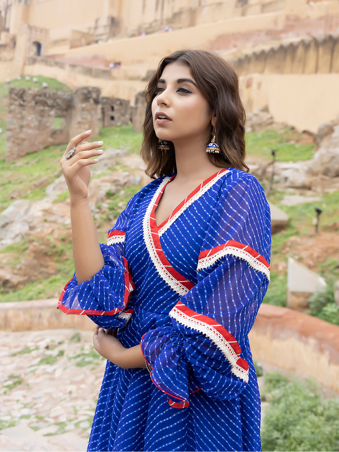 Aarvi Blue Leheriya Kurta