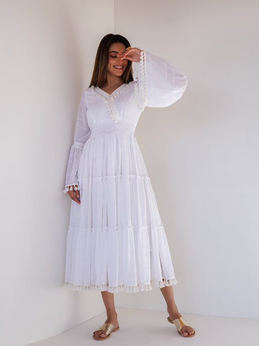 White Chiffon Midi Dress