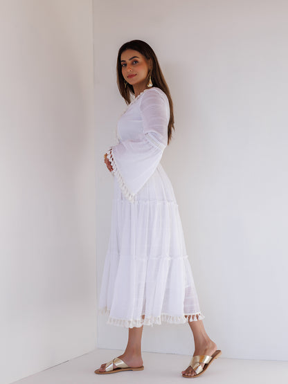 White Chiffon Midi Dress