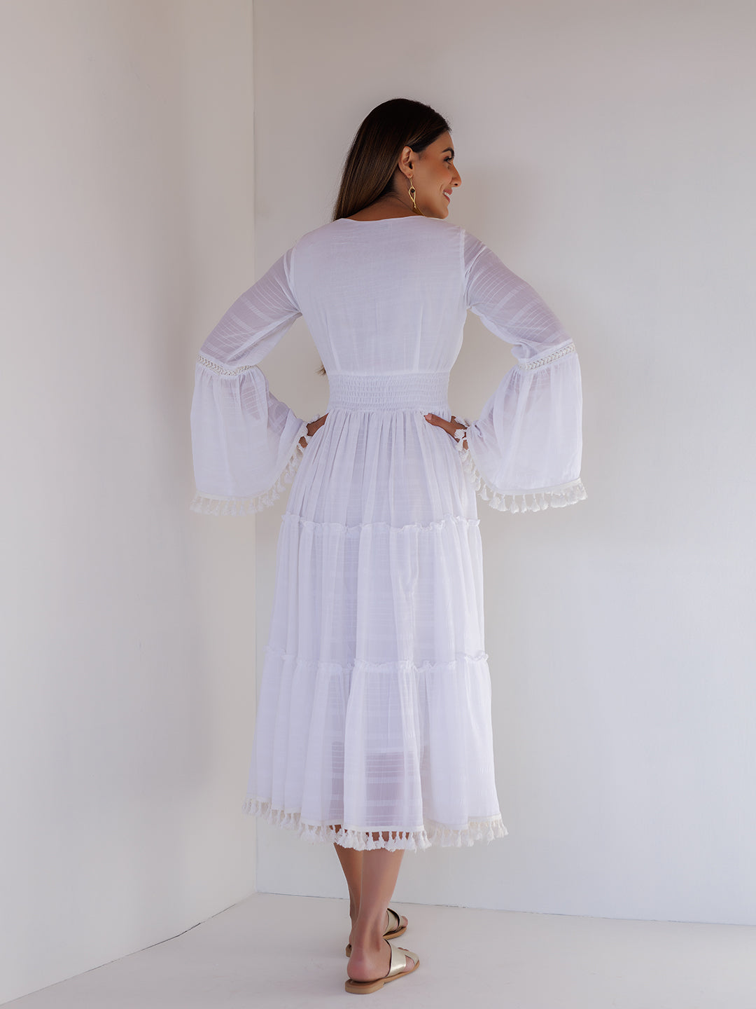 White Chiffon Midi Dress