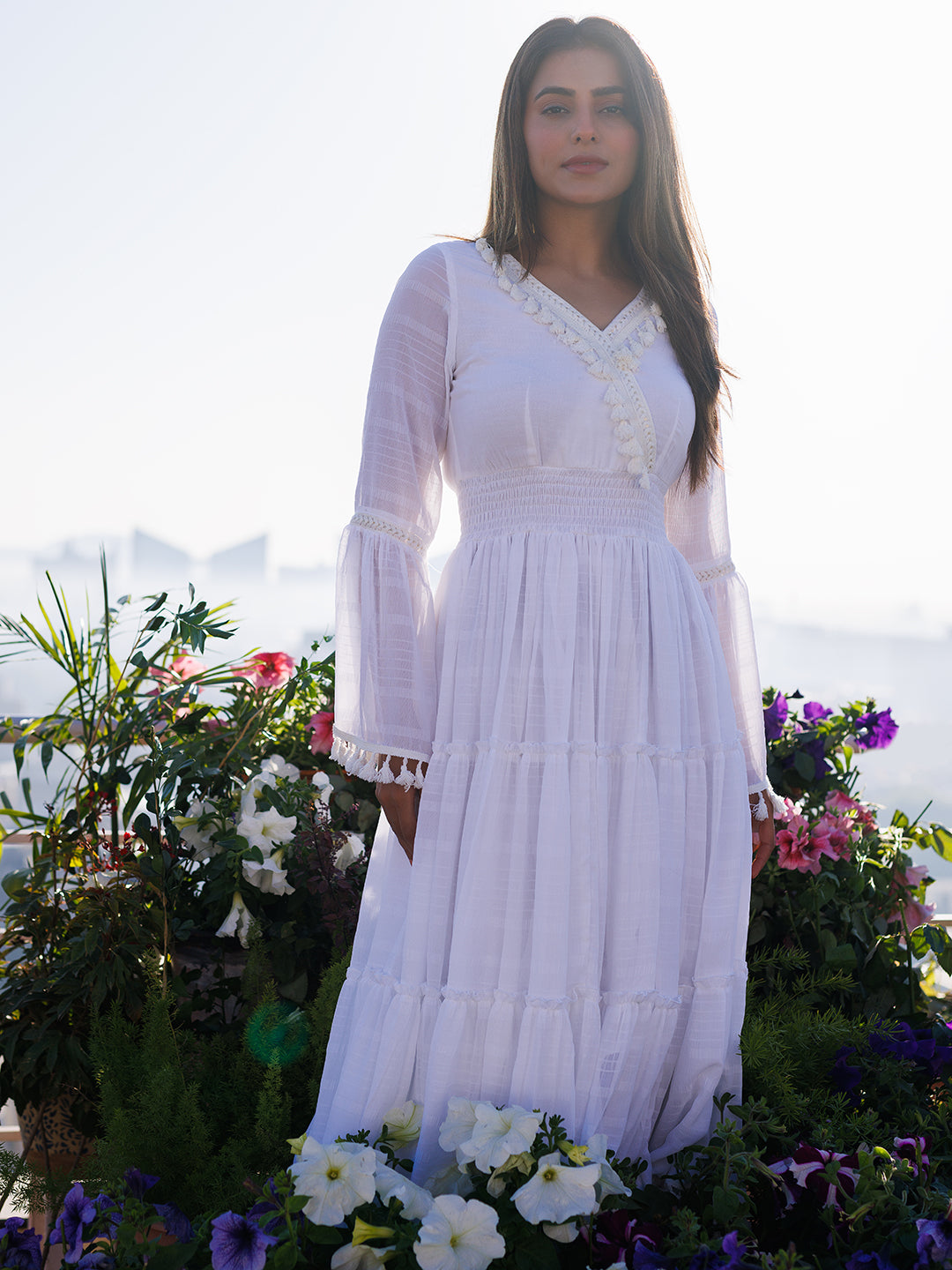 White Chiffon Midi Dress