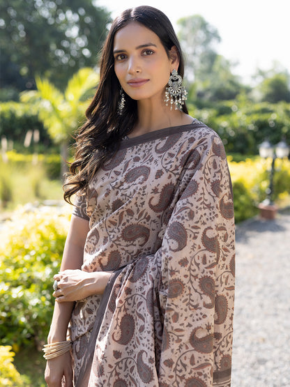 Taupe Ajrakh Cotton Saree