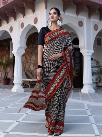 Onyx Hand-Block Saree