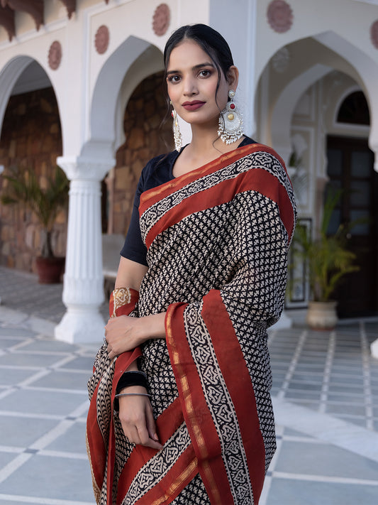 Onyx Hand-Block Saree