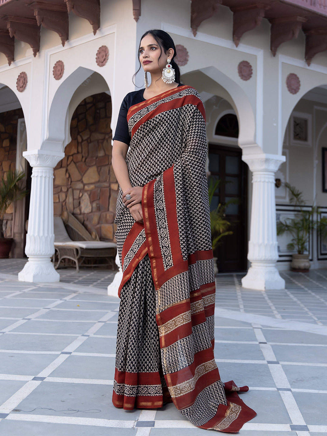 Onyx Hand-Block Saree
