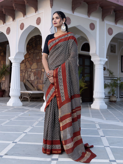 Onyx Hand-Block Saree