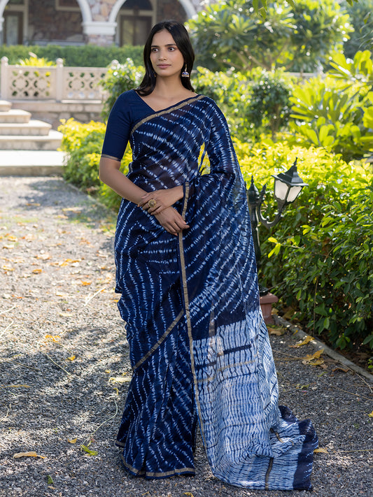Egyptian Blue Shibori Chanderi Saree