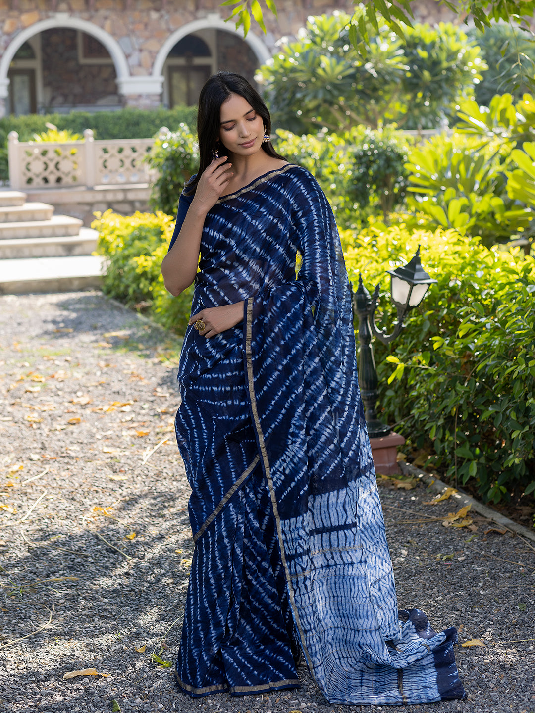 Egyptian Blue Shibori Chanderi Saree