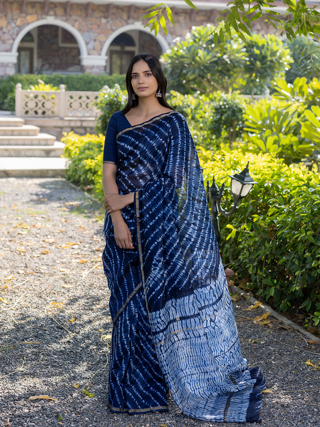 Egyptian Blue Shibori Chanderi Saree