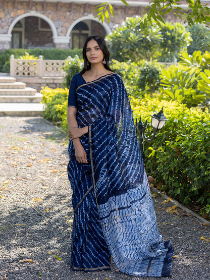 Egyptian Blue Shibori Chanderi Saree