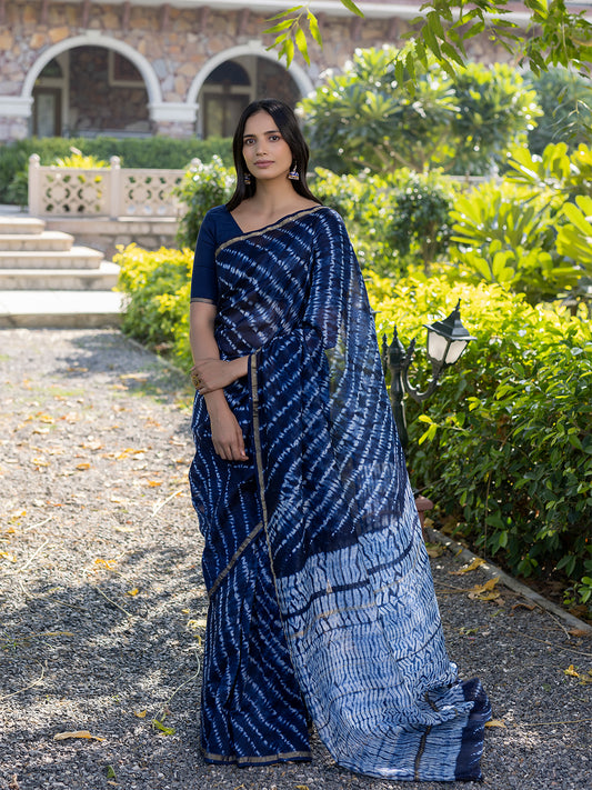 Egyptian Blue Shibori Chanderi Saree