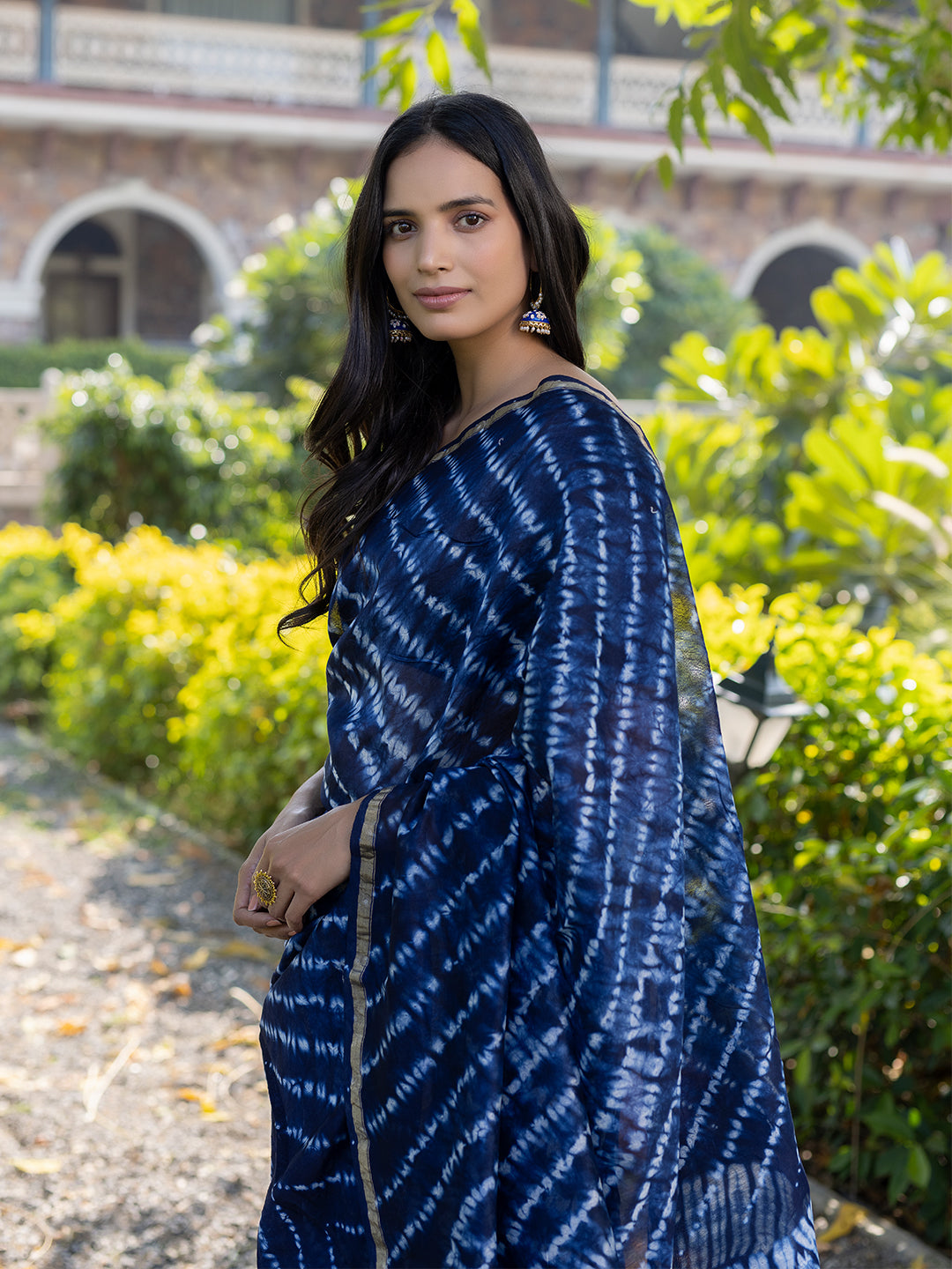 Egyptian Blue Shibori Chanderi Saree