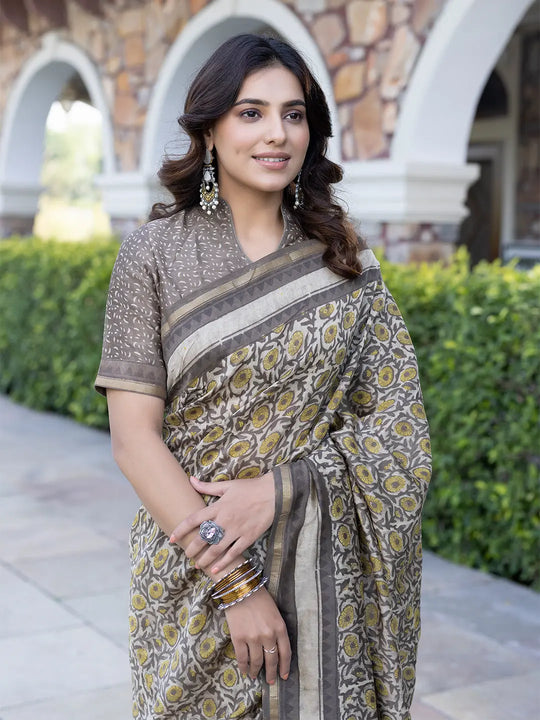 Kashish Ajrakh Sunflower Chanderi Saree Ragavi