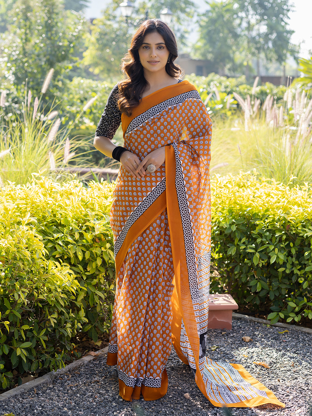 Tiger Orange Cotton Saree