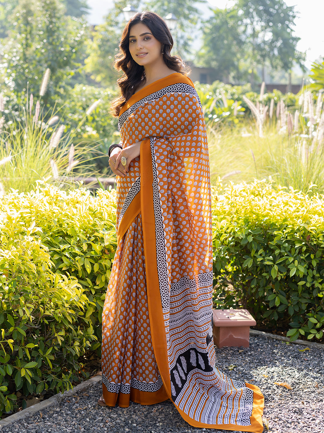 Tiger Orange Cotton Saree