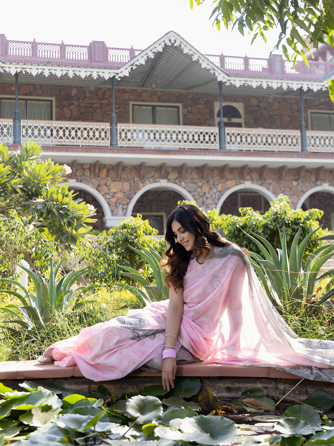 Smoky Salmon Marble Chanderi Saree