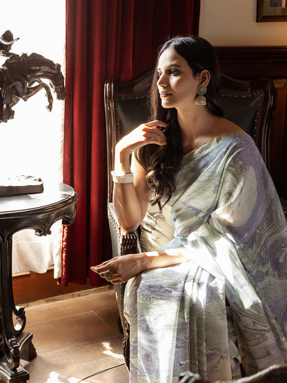 Sky-Blue Marble Chanderi Saree