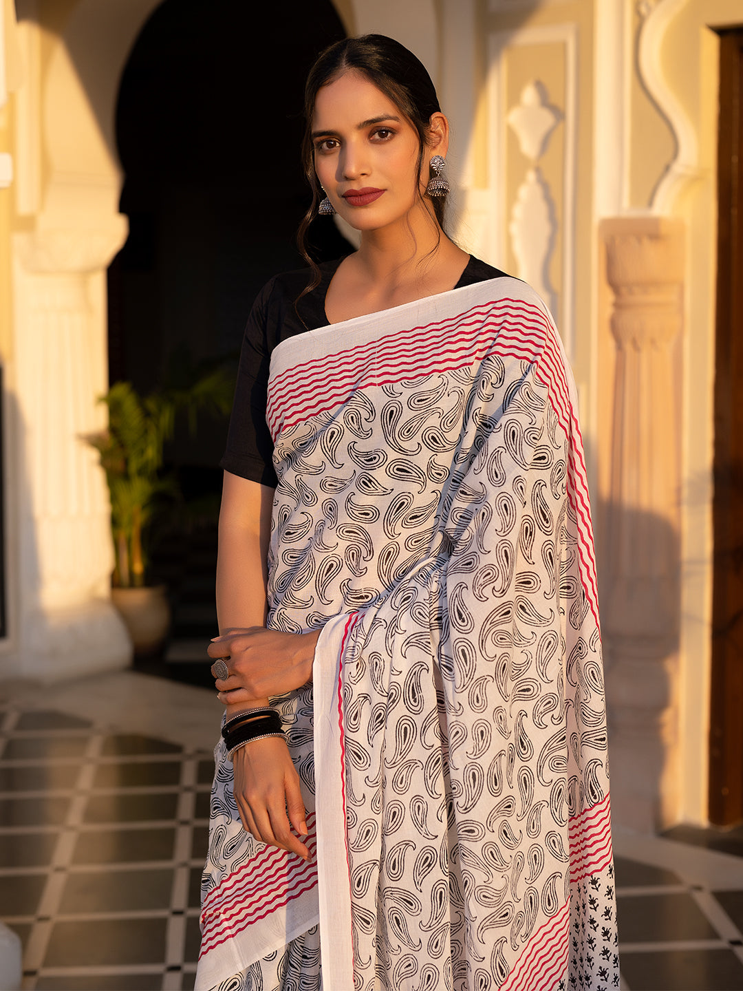 Obsidian Cloud Cotton Saree