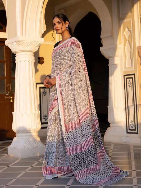 Obsidian Cloud Cotton Saree